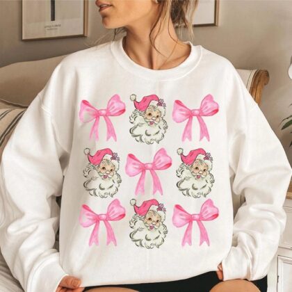 Coquette Christmas Shirt Pink Bow Christmas Shirt Pink Santa Sweatshirt Christmas Vintage Christmas Sweatshirt Hoodie Comfort Colors