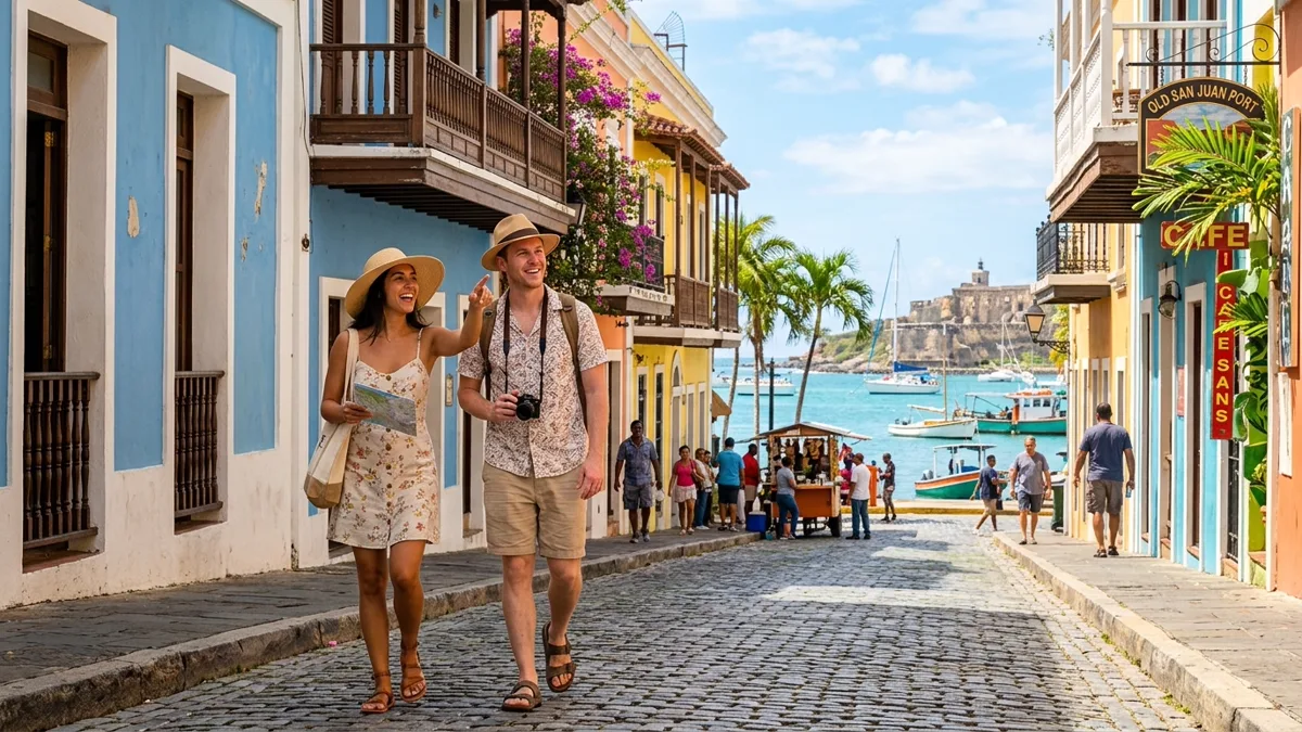 Cruise dress code port walking outfits worn by travelers exploring tropical town