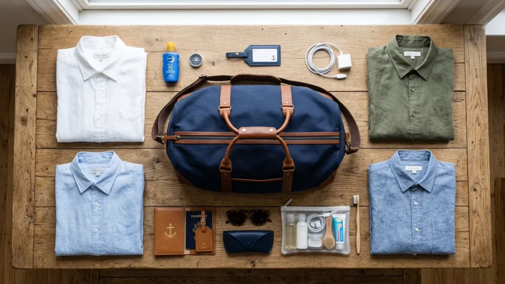 Cruise packing list carry on bag essentials laid out for embarkation day