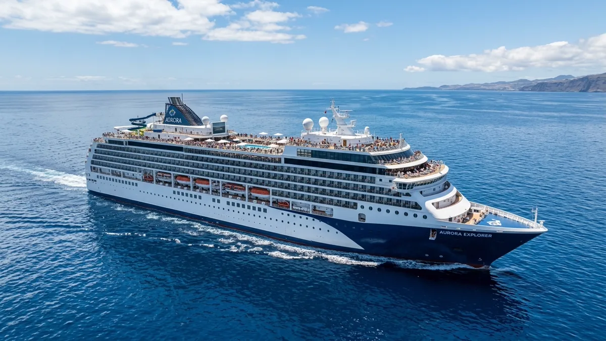 Modern ocean cruise liner sailing smoothly across calm deep blue water