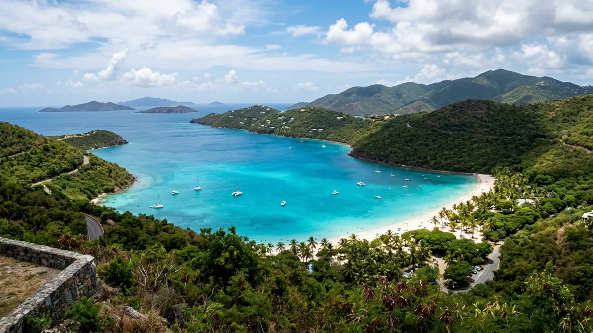 Eastern Caribbean cruise panoramic view of Magens Bay beach in St Thomas
