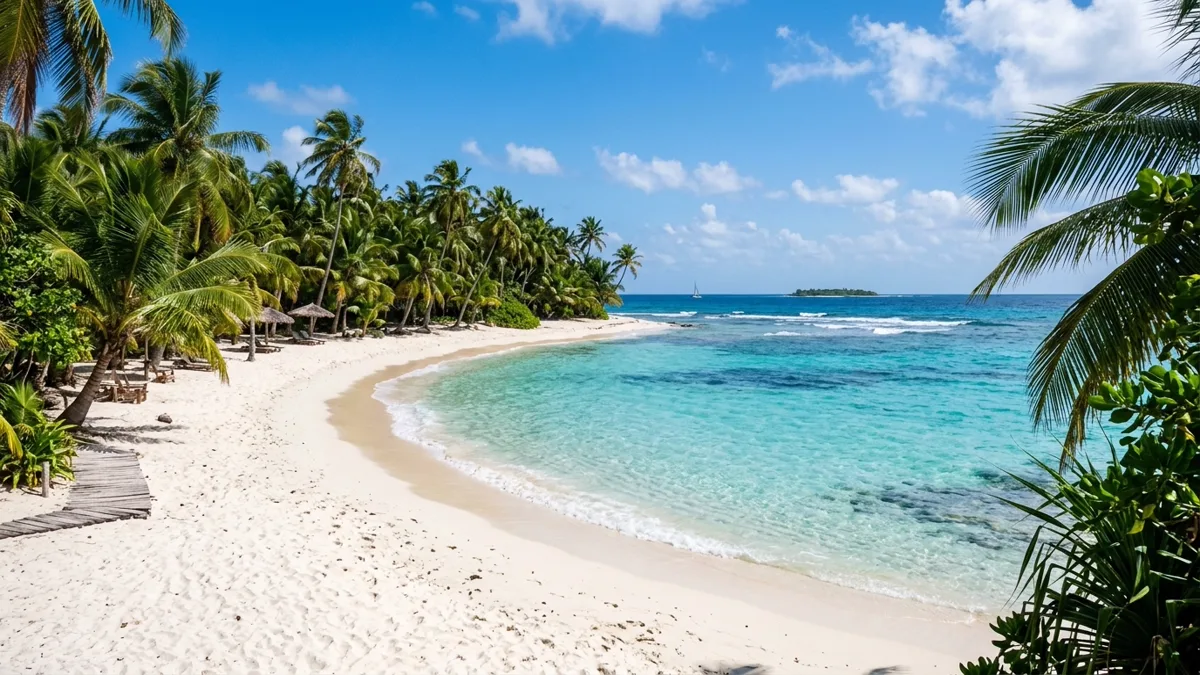 sargassum-clean-beach-shoreline Pristine Caribbean beach with white sand and clear shallow turquoise water